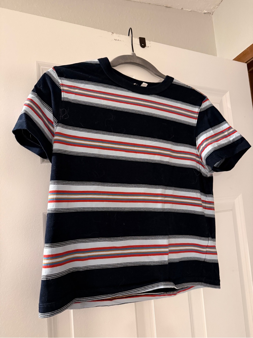 Women's Navy Short-Sleeve Striped Tee
